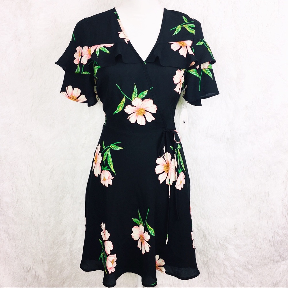 Altar’d State black floral ruffle sleeves dress